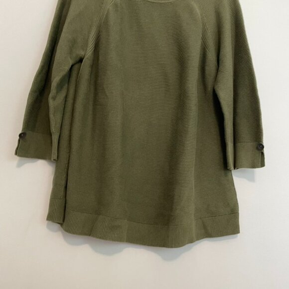 CHRISTOPHER & BANKS Crew Neck Sweater Button Cuff Olive Green 3/4 Sleeve Cotton - Picture 3 of 16
